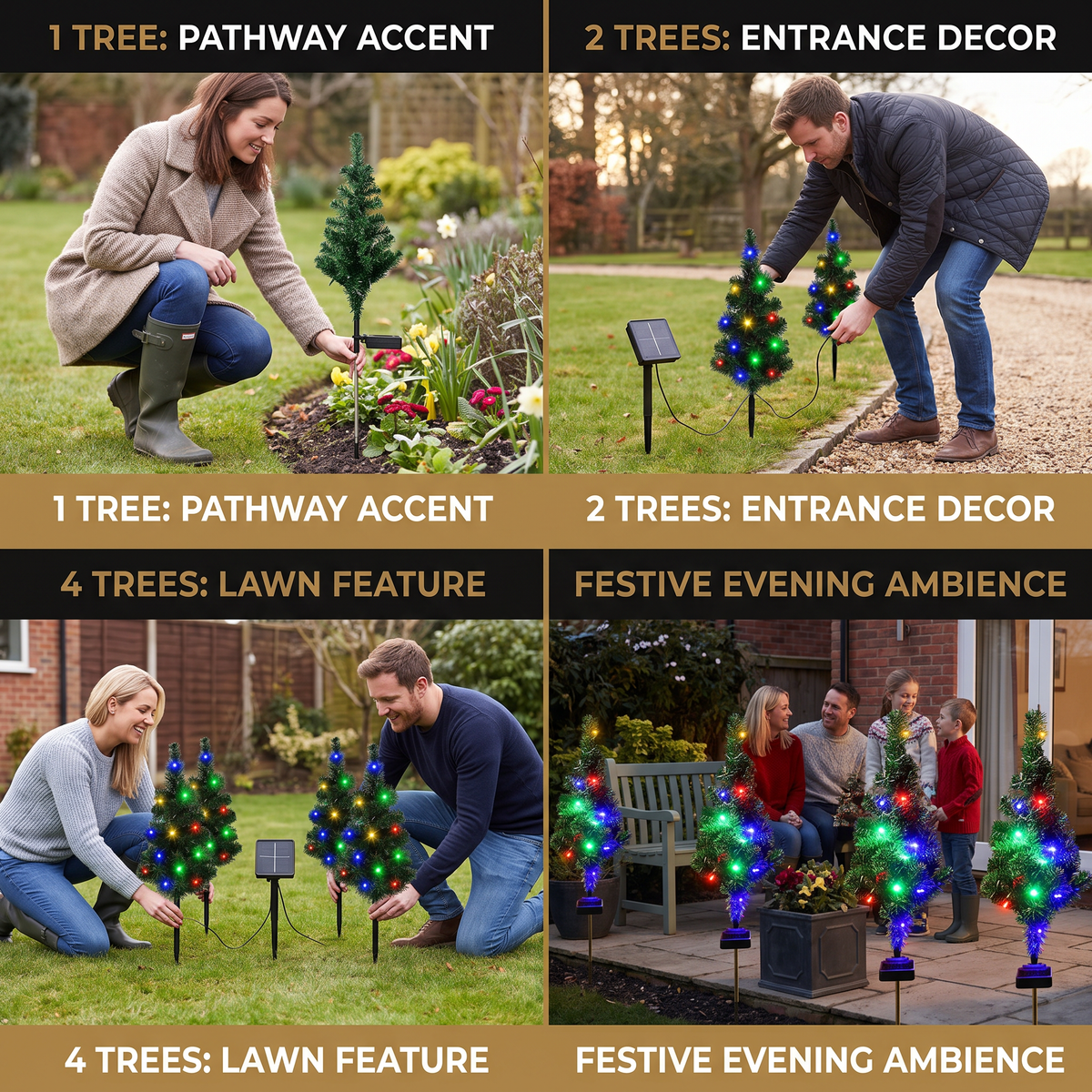 Solar Christmas Tree Stake Lights with Multicolor LEDs