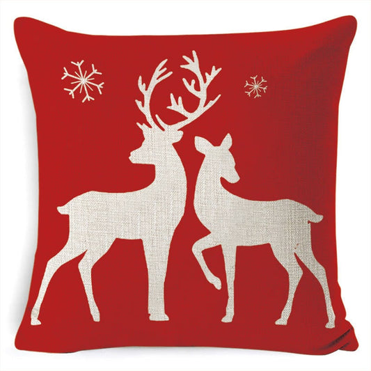 Square Christmas Throw Pillow Covers with Festive Linen-Look Print and Knife-Edge Seams