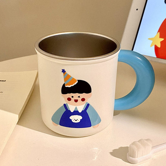 Stainless Steel Coffee Mug with Cheerful Children's Design