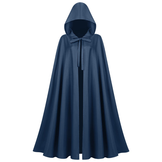 Unisex Long Hooded Cloak in Water-Repellent Polyester with Full Circle Cut and Drawstring