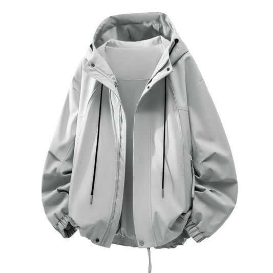 Unisex Oversized Hooded Rain and Wind Jacket with Water-Repellent Functional Membrane and Pockets