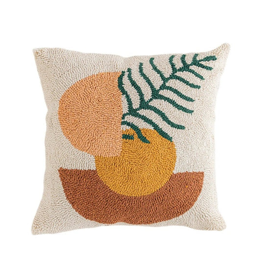 Velvet Cushion Cover with Tufted Details and Abstract Sunset Mountain Moon Pattern
