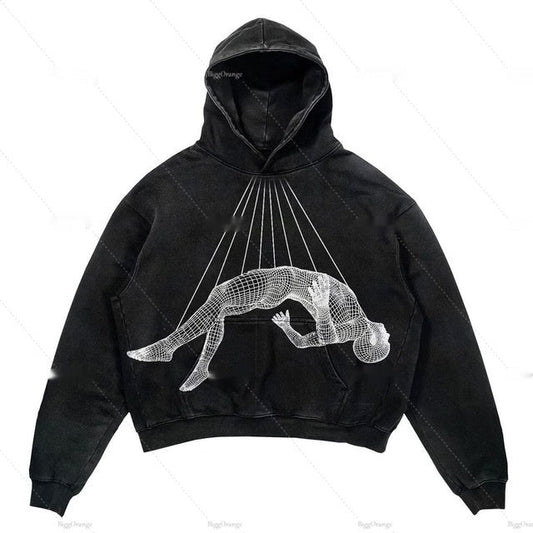Warm Relaxed Cropped Pullover Hoodie - Polyester Streetwear
