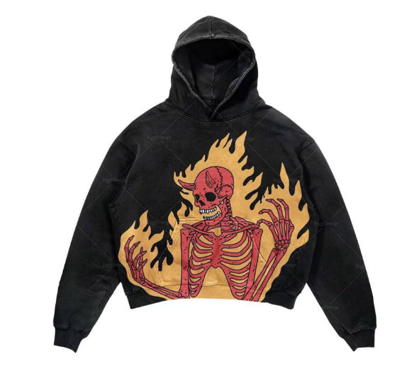 Warm Relaxed Cropped Pullover Hoodie - Polyester Streetwear