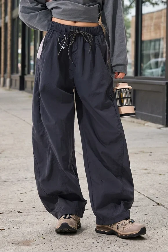 Women's Baggy Cargo Pants with Drawstring Waist and Pockets