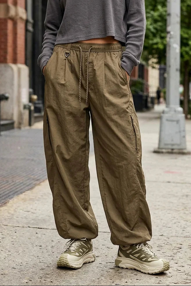 Women's Baggy Cargo Pants with Drawstring Waist and Pockets
