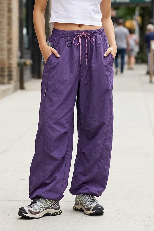 Women's Baggy Cargo Pants with Drawstring Waist and Pockets