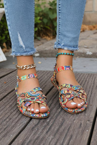 Women's Bohemian Print T-Strap Flat Sandals - Summer Comfort