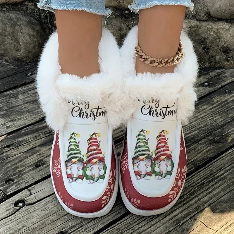 Women's Christmas Gnome Print Fuzzy-Lined Snow Boots