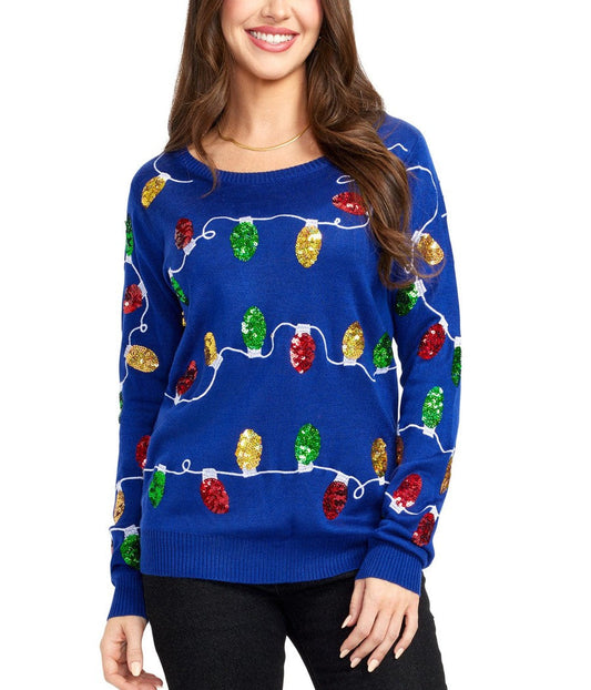 Women's Christmas Lights Sweater with Sparkly Light Design for Holiday Gatherings