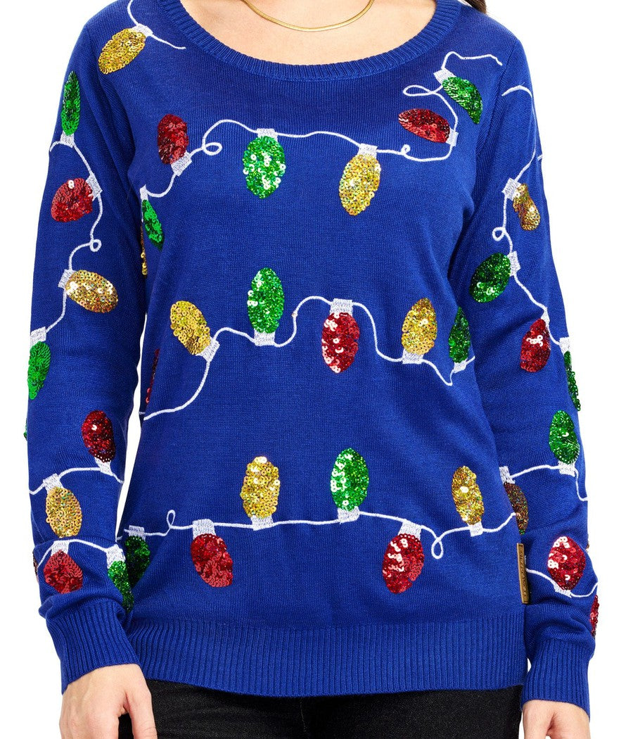 Women's Christmas Lights Sweater with Sparkly Light Design for Holiday Gatherings