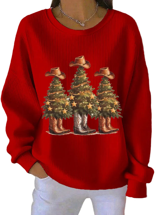 Women's Christmas Sweatshirt with Western Christmas Trees