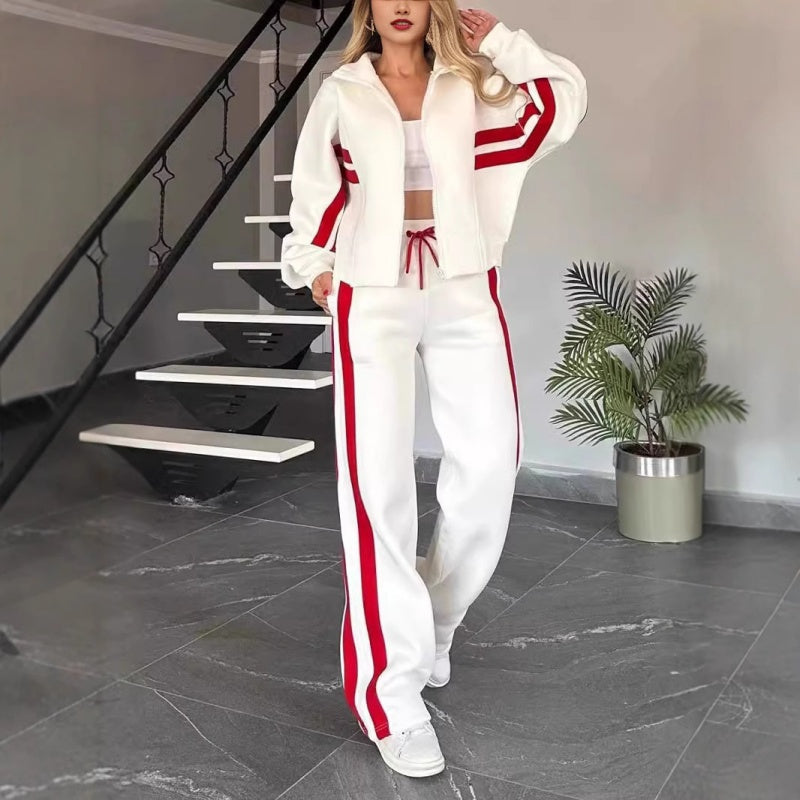 Women's Contrast Stripe Zip-Up Lounge Tracksuit Set
