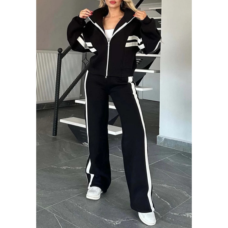 Women's Contrast Stripe Zip-Up Lounge Tracksuit Set