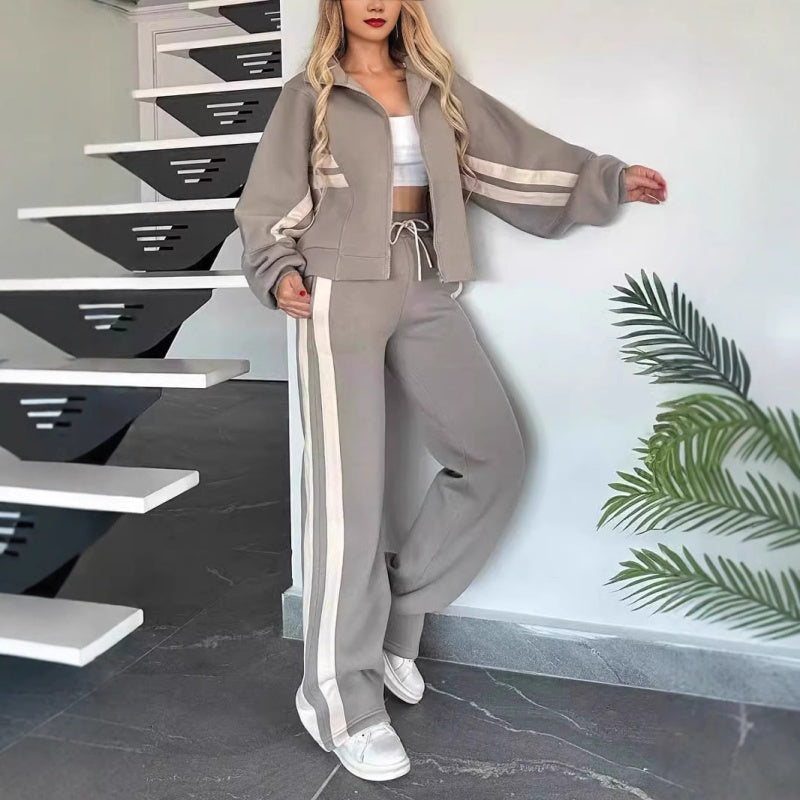 Women's Contrast Stripe Zip-Up Lounge Tracksuit Set