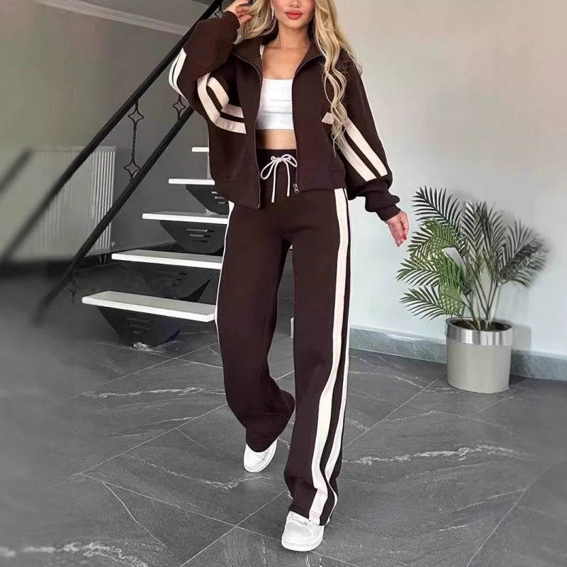 Women's Contrast Stripe Zip-Up Lounge Tracksuit Set