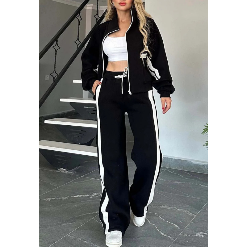 Women's Contrast Stripe Zip-Up Lounge Tracksuit Set