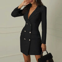 Women's Double-Breasted Blazer Mini Dress with Long Sleeves