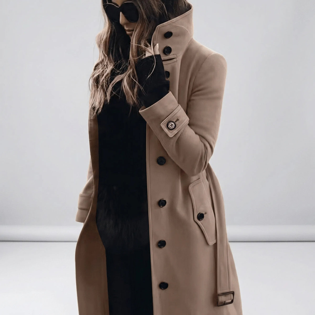 Women's Double-Breasted Trench Coat with Belt