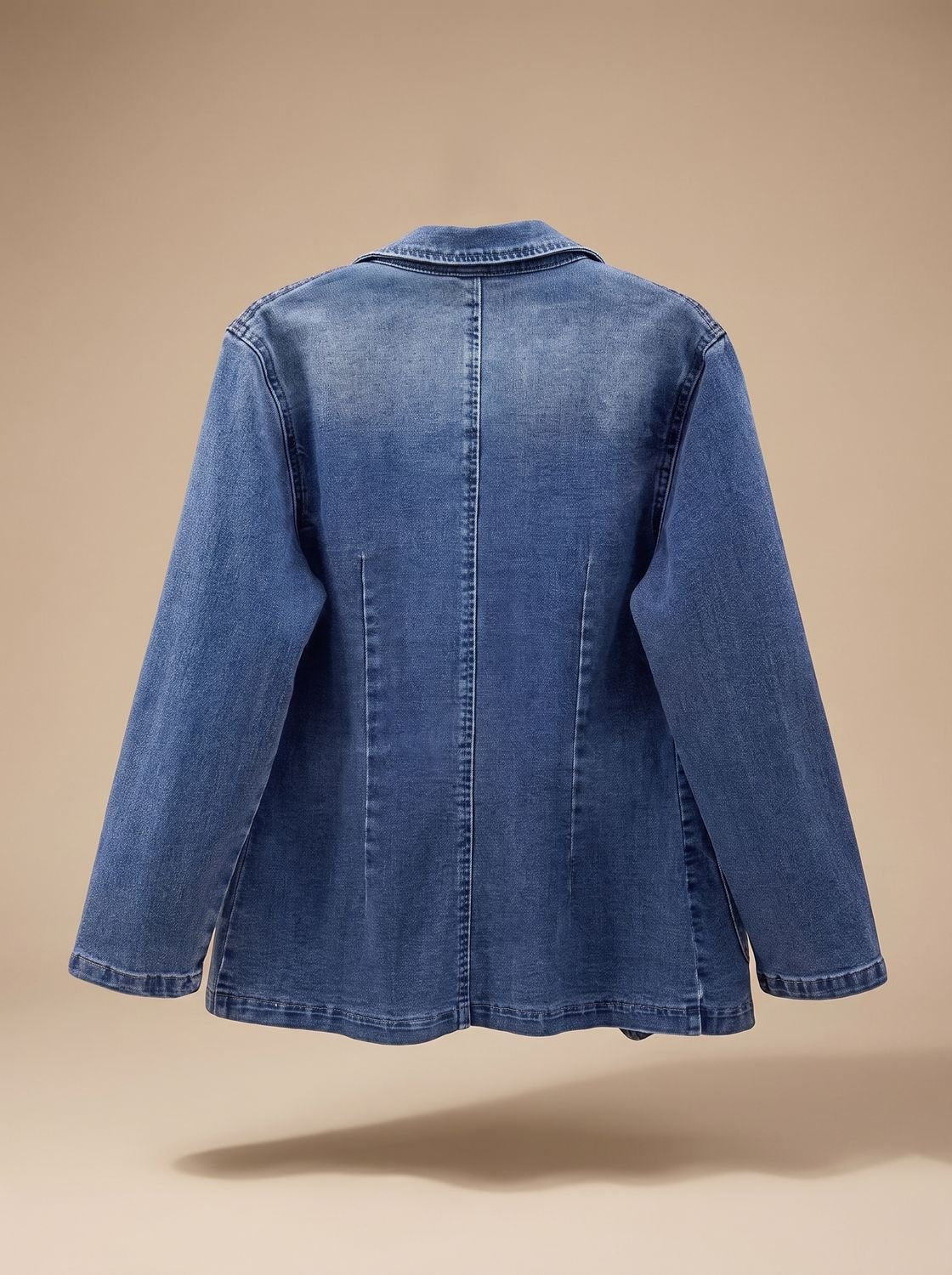 Women's Elegant Denim Blazer Jacket with Single Button and Notched Lapels