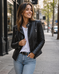 Women's Faux Leather Biker Jacket with Zip Details