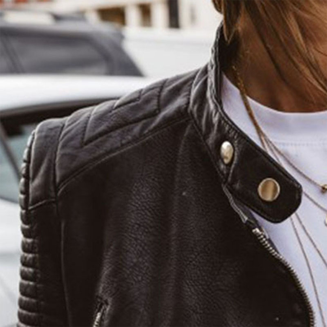Women's Faux Leather Biker Jacket with Zip Details