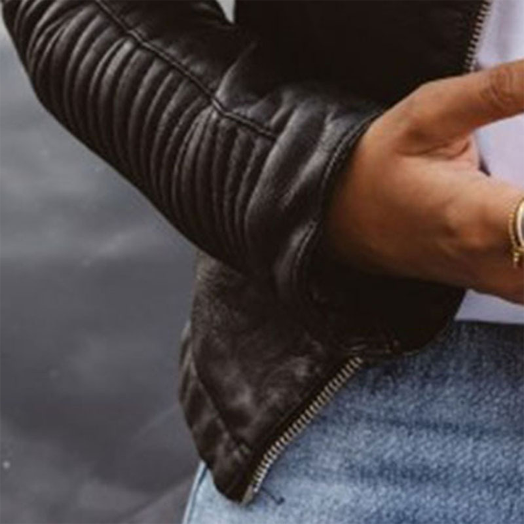 Women's Faux Leather Biker Jacket with Zip Details