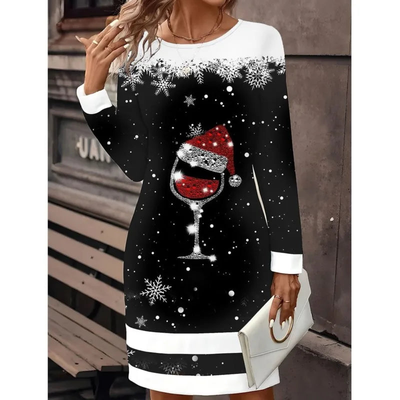 Women's Festive Snowman Print Christmas Sweater Dress