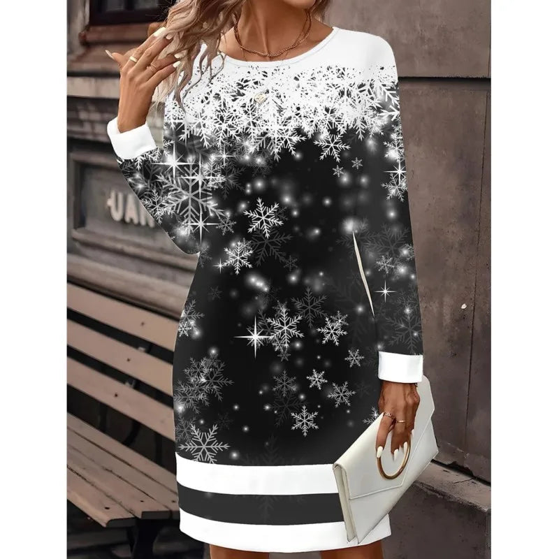 Women's Festive Snowman Print Christmas Sweater Dress