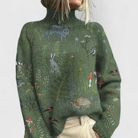 Women's Floral Turtleneck Relaxed-Fit Knit Sweater