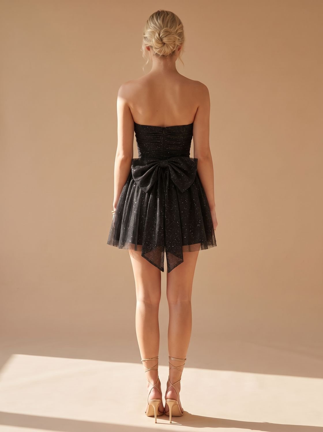 Women's Glitter Pleated Strapless Bustier Christmas Party Mini Dress