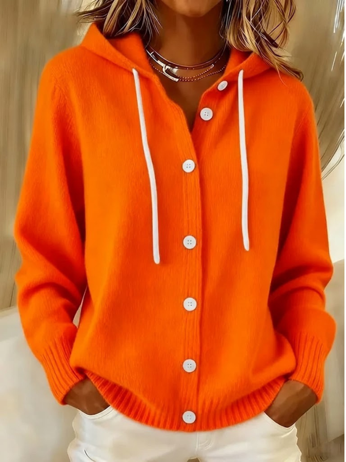 Women's Hooded Long-Sleeve Cardigan - Soft Knitwear
