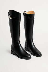 Women's Knee-High Leather-Look Buckle Strap Riding Boots