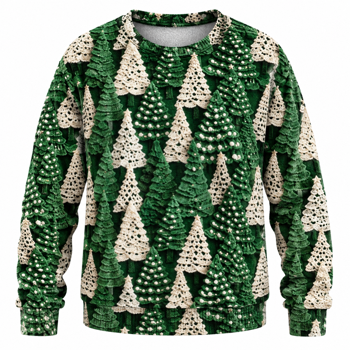 Women's Knitted Christmas Sweater with Soft Knit & Christmas Tree Print - Crewneck & Long Sleeves for Winter Outfits