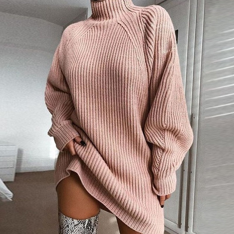 Women's Long Knit Winter Sweater - Warm Longline Pullover