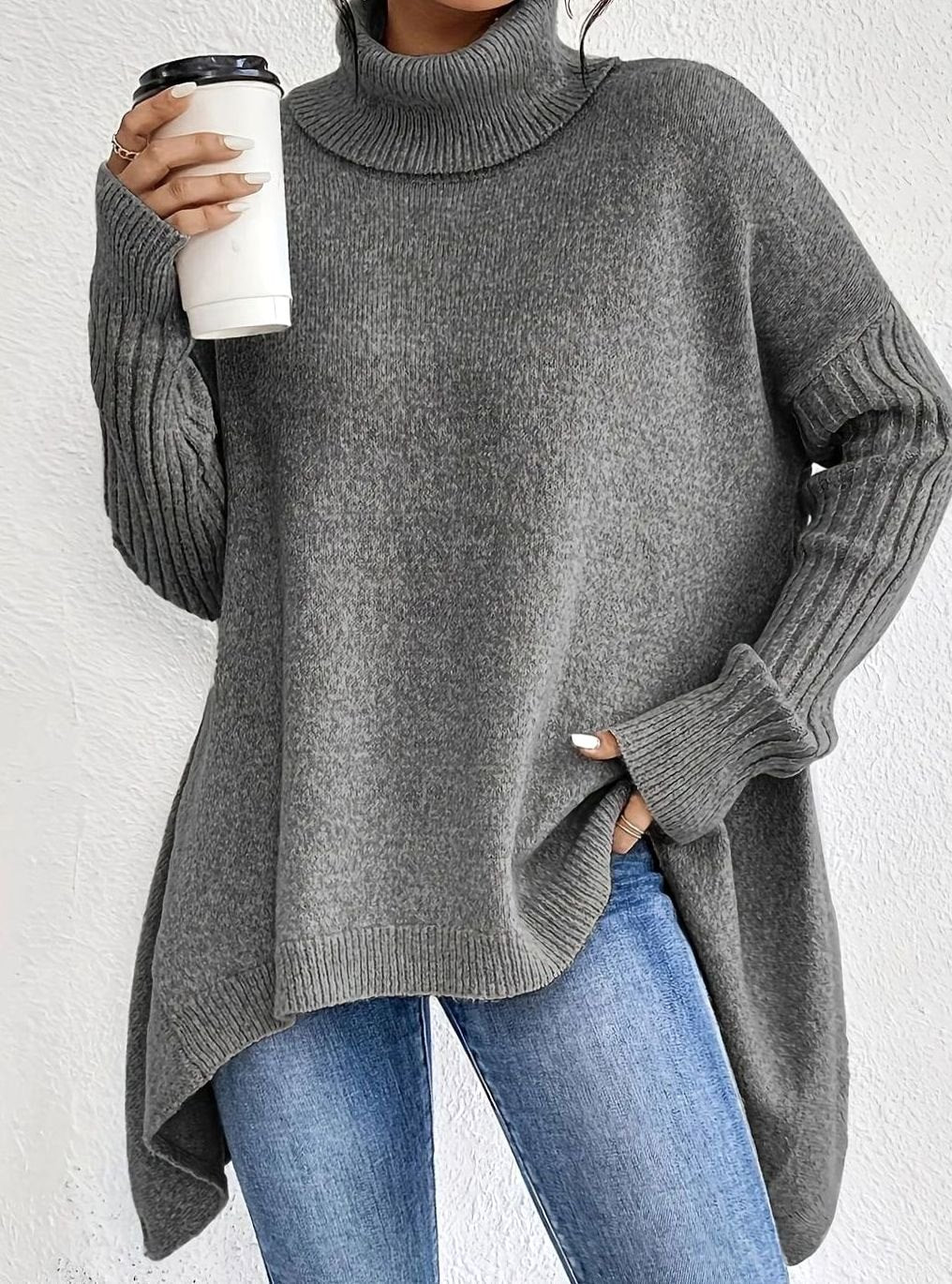Women's Oversized Cashmere Turtleneck Pullover Sweater