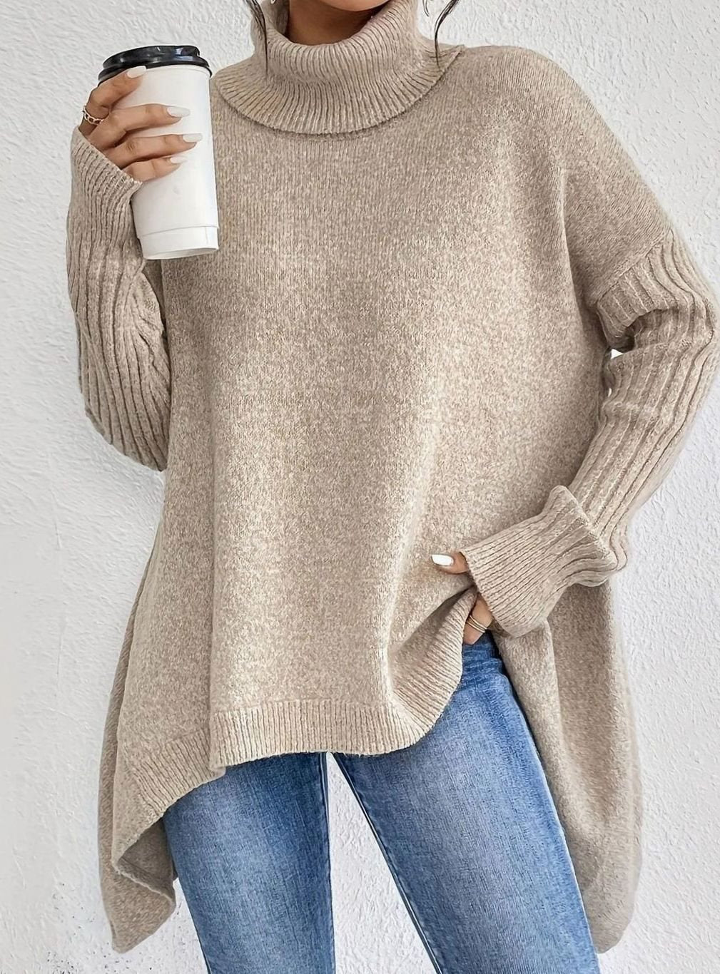 Women's Oversized Cashmere Turtleneck Pullover Sweater