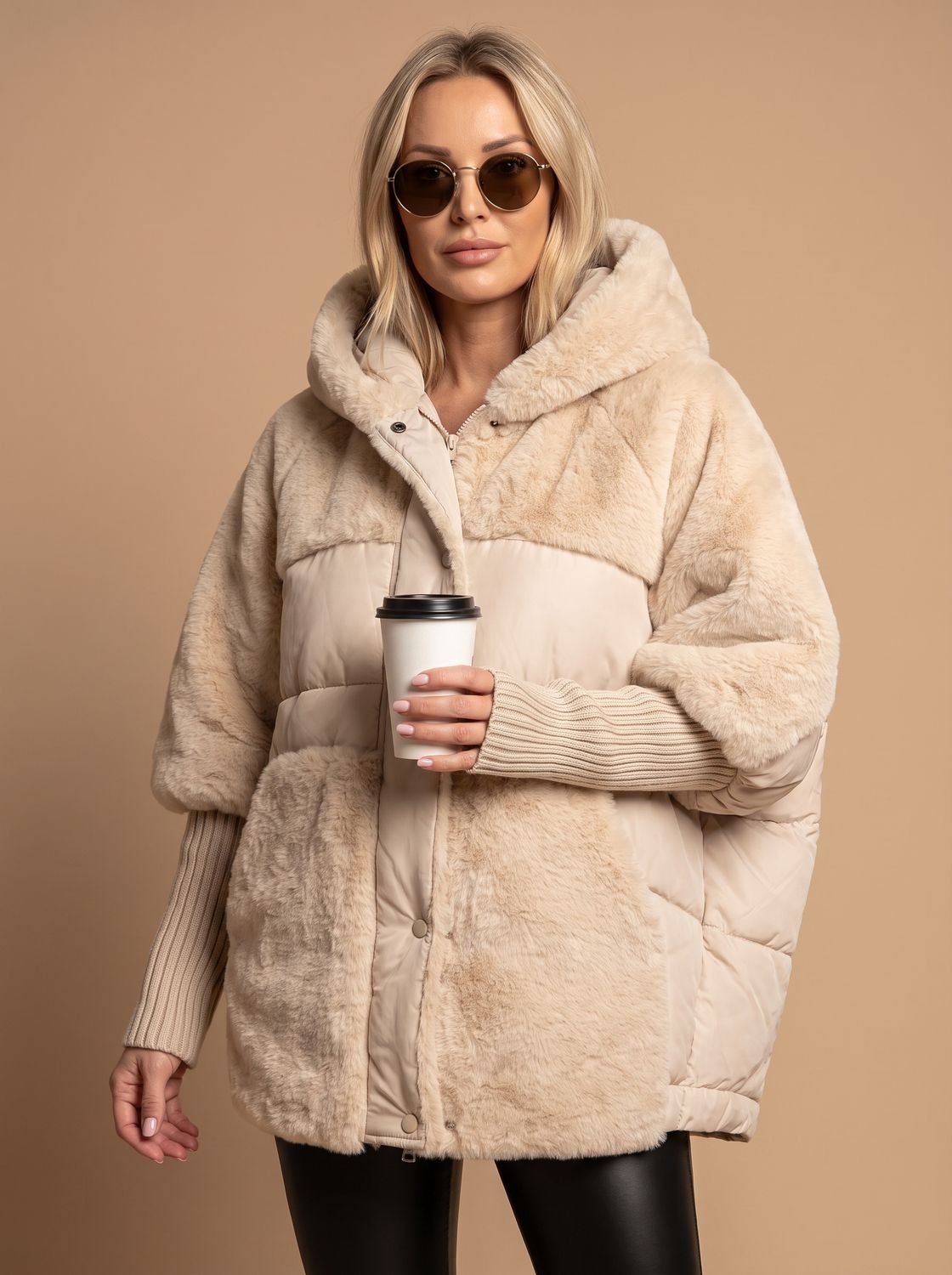 Women's Oversized Quilted Puffer Coat with Faux Fur and Hood
