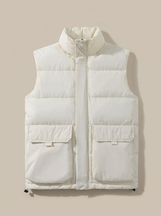 Women's Quilted High-Neck Zip-Up Puffer Vest with Flap Pockets