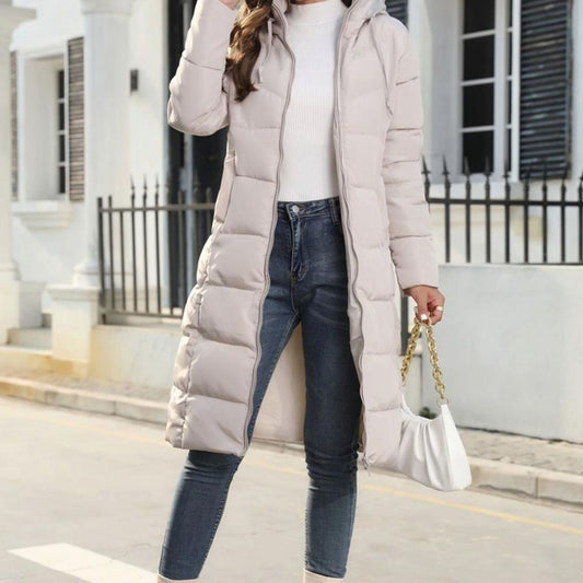 Women's Quilted Hooded Long Puffer Winter Coat with Full Zip
