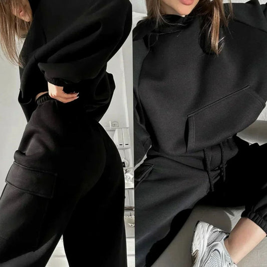 Women's Relaxed Cargo Pocket Hoodie and Jogger Set
