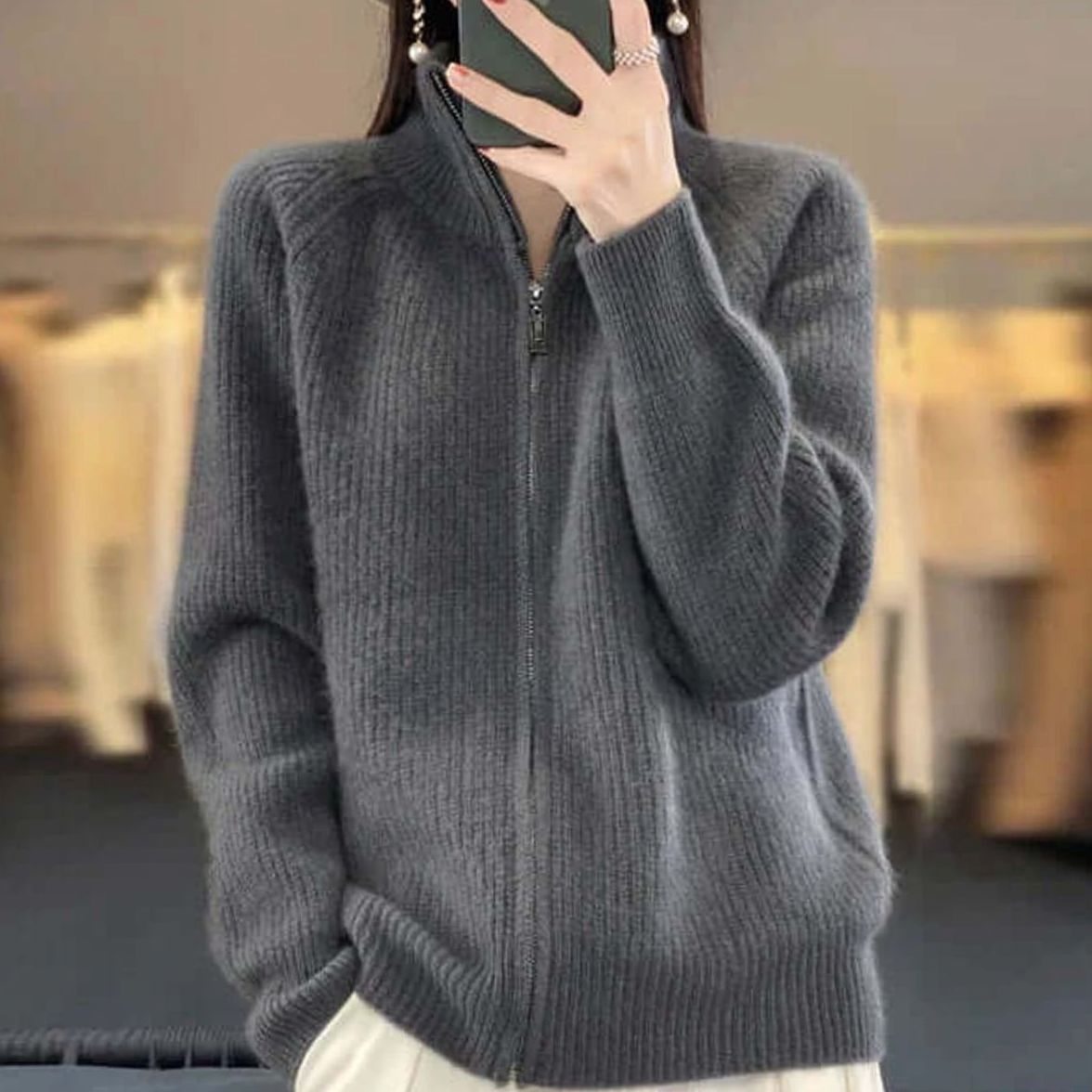 Women's Relaxed-Fit Half-Zip Ribbed Knit Sweater