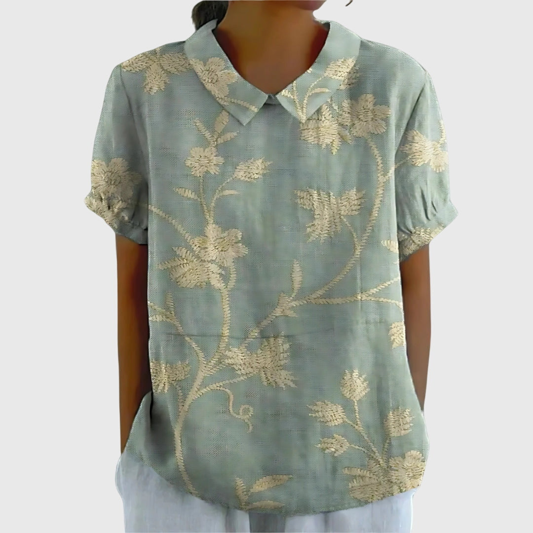 Women's Relaxed-Fit Short-Sleeve Blouse with Floral Print