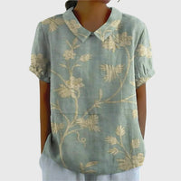 Women's Relaxed-Fit Short-Sleeve Blouse with Floral Print
