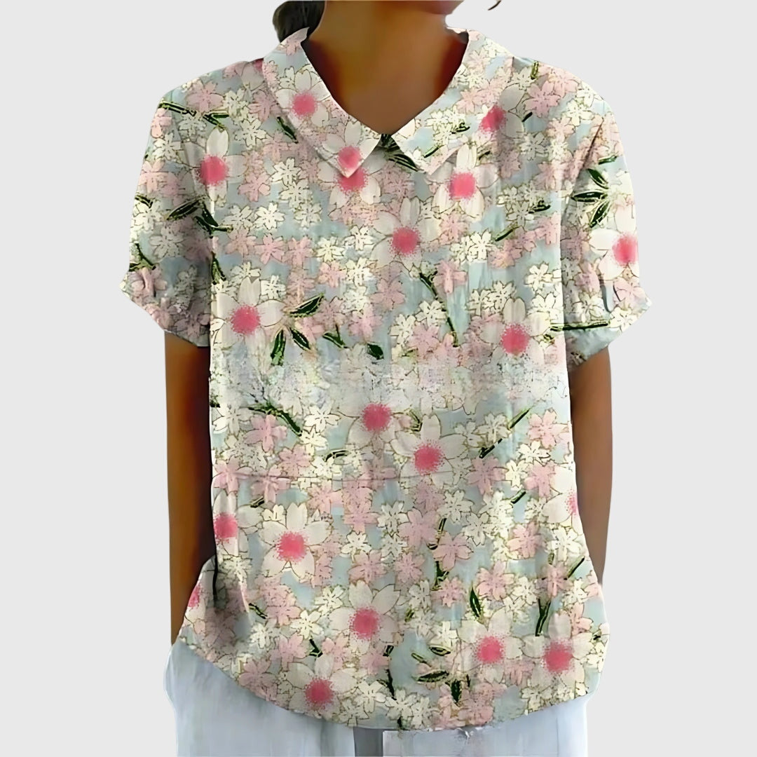 Women's Relaxed-Fit Short-Sleeve Blouse with Floral Print