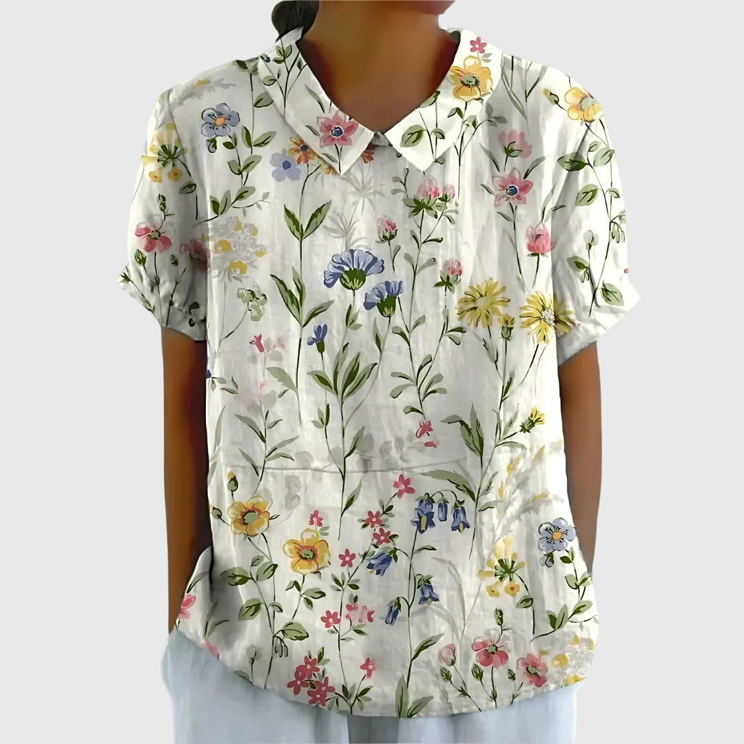 Women's Relaxed-Fit Short-Sleeve Blouse with Floral Print