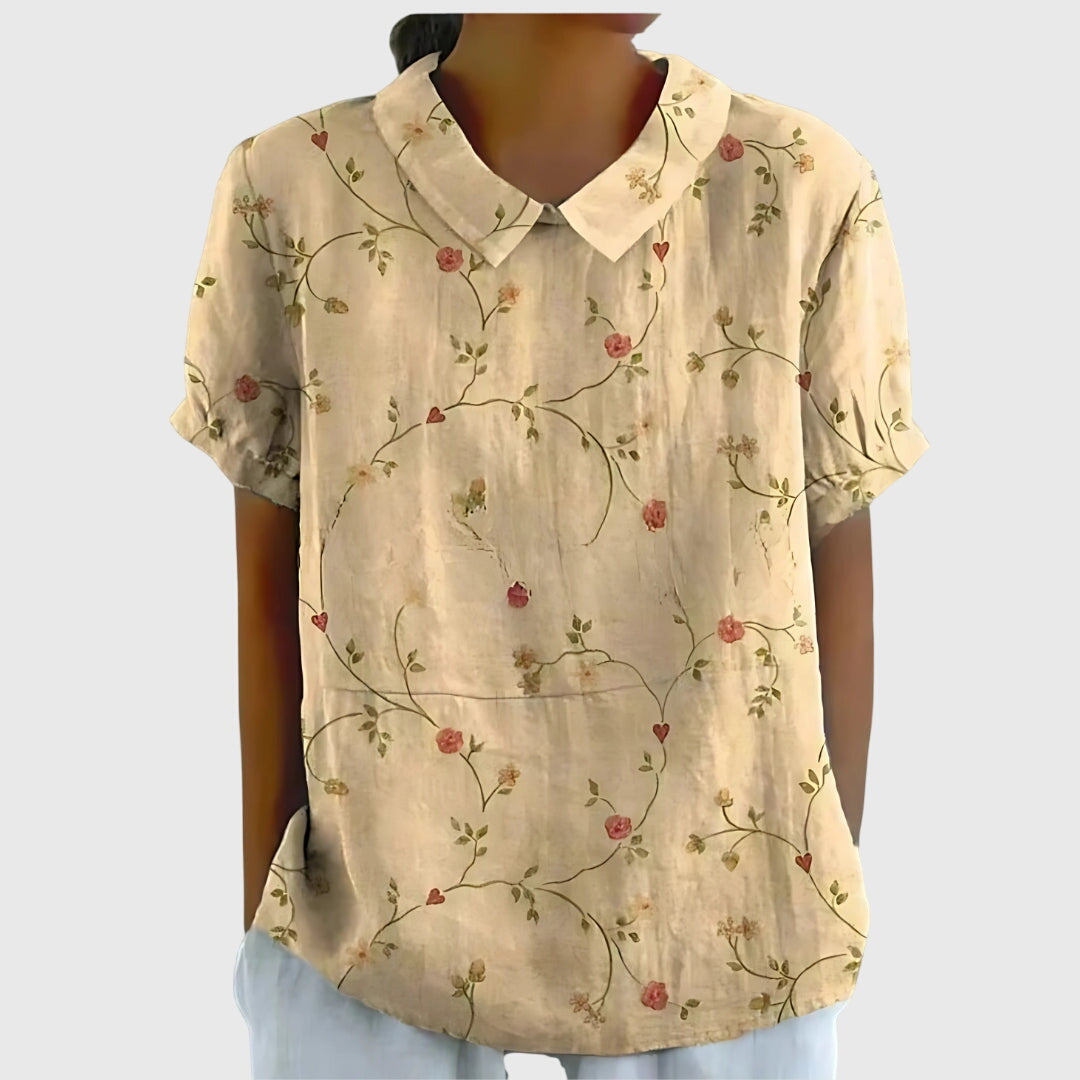 Women's Relaxed-Fit Short-Sleeve Blouse with Floral Print