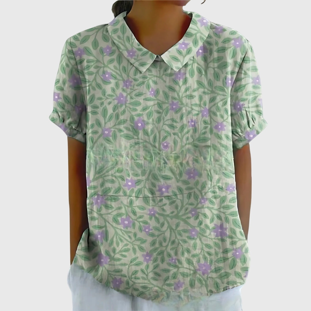 Women's Relaxed-Fit Short-Sleeve Blouse with Floral Print