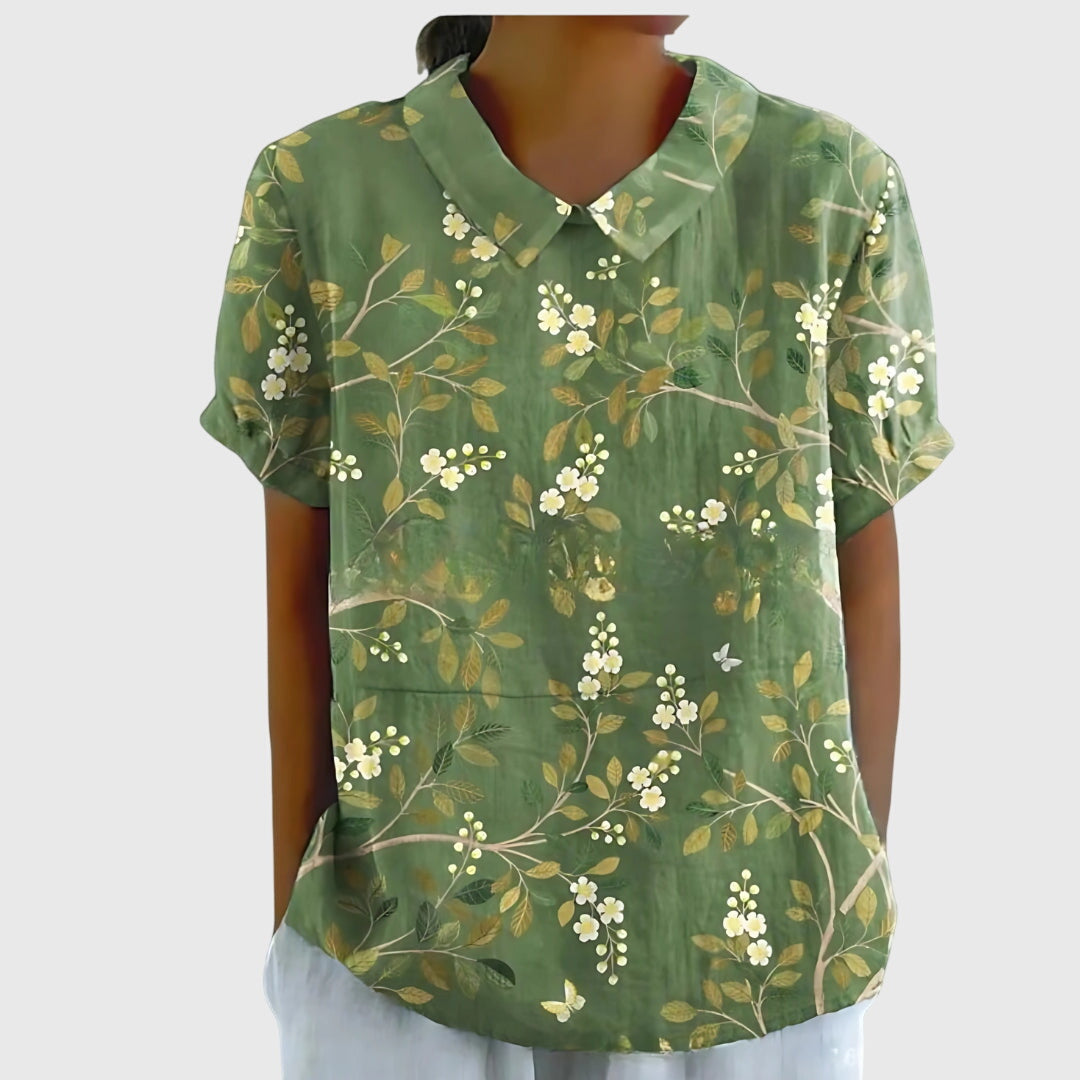 Women's Relaxed-Fit Short-Sleeve Blouse with Floral Print
