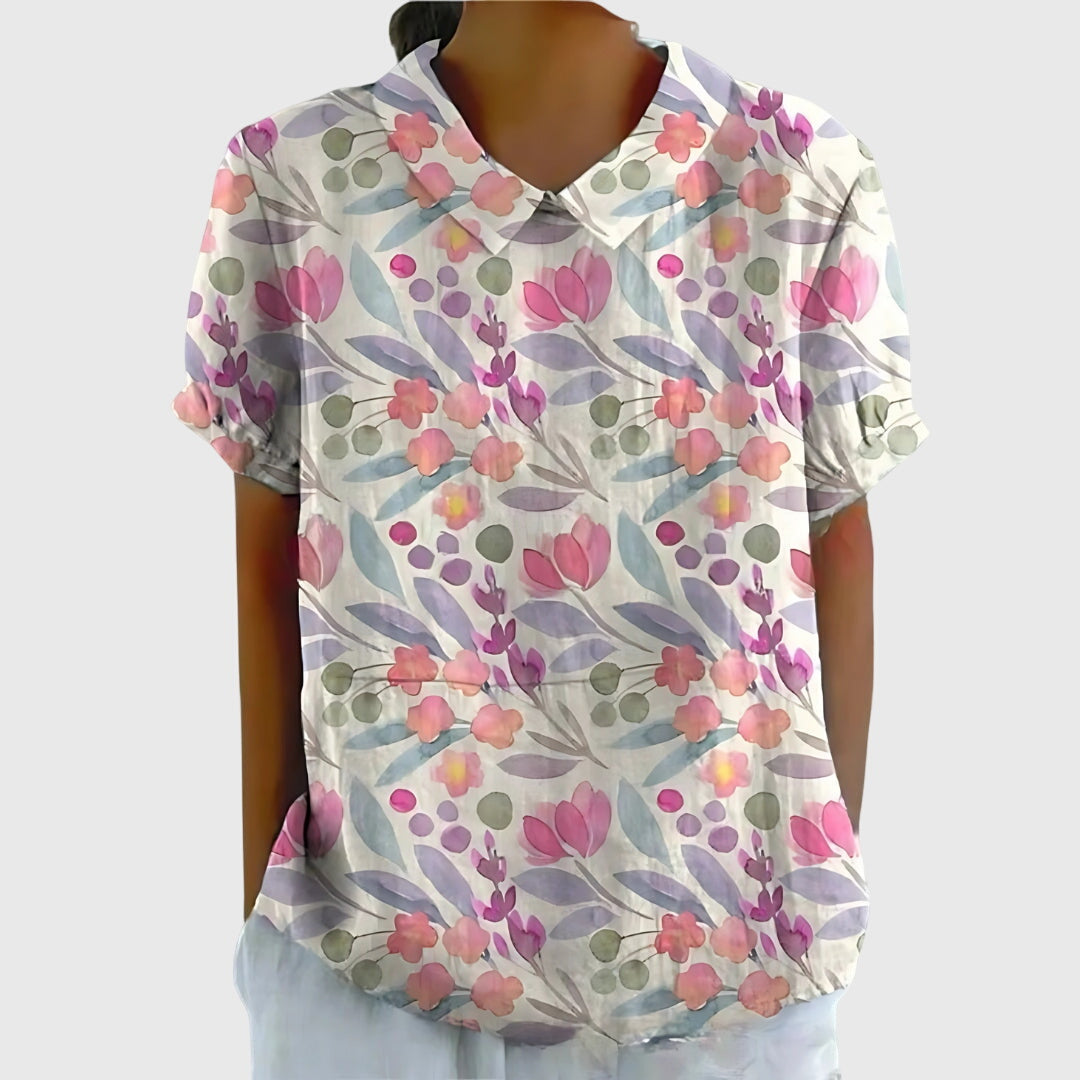 Women's Relaxed-Fit Short-Sleeve Blouse with Floral Print